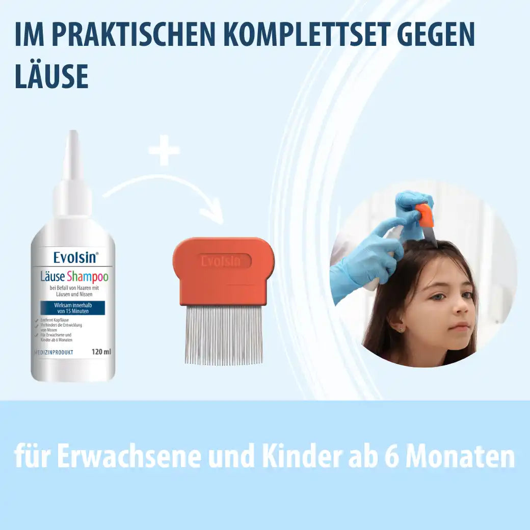 Evolsin Läuseshampoo Doppelpack mit 2 Läusekämmen für Erwachsene & Kinder