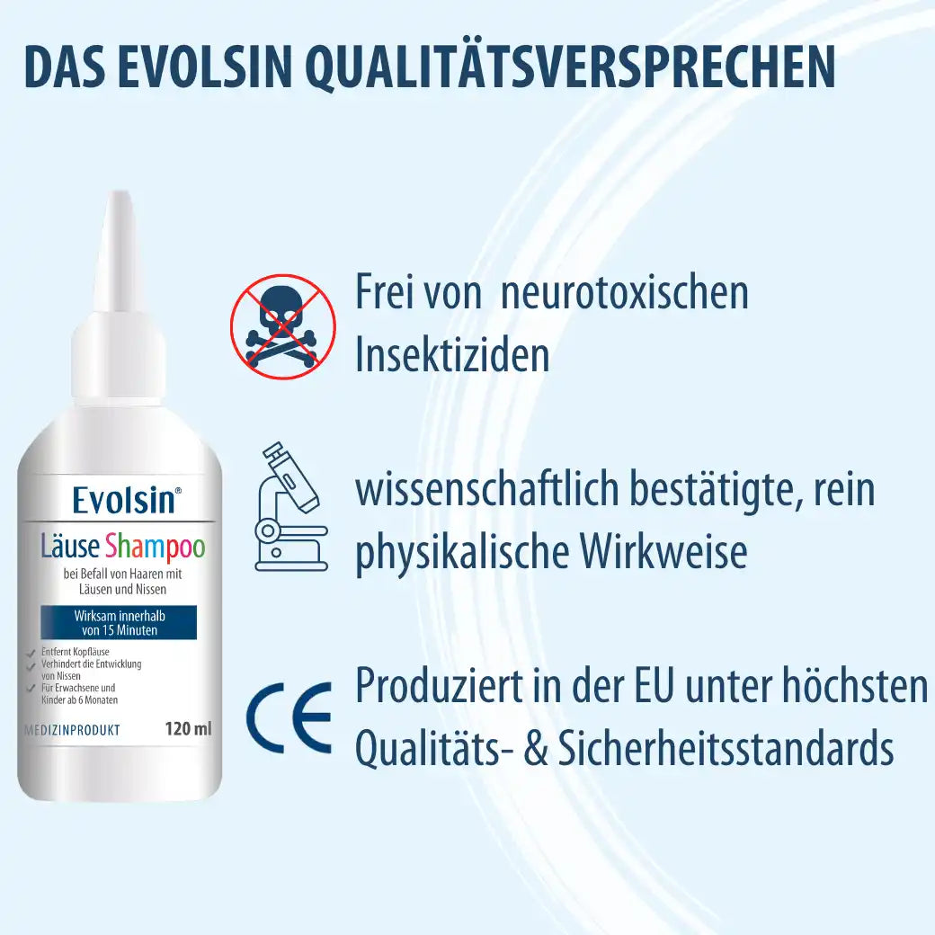 Evolsin Läuseshampoo Doppelpack mit 2 Läusekämmen für Erwachsene & Kinder